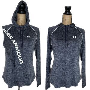 Under Armour Velocity Wordmark Hoodie Womens SZ L Midnight Navy White Athleisure